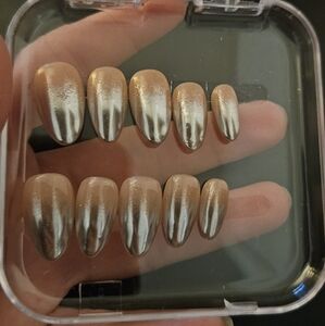 Pink and Silver Ombre Press-On Nails - Short Almond